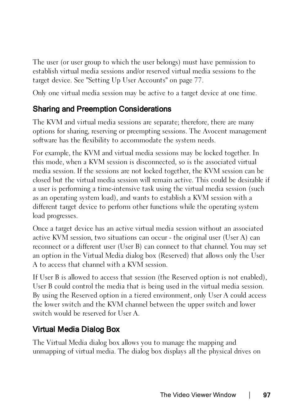 Sharing and preemption considerations, Virtual media dialog box | Dell KVM 2162DS User Manual | Page 107 / 188