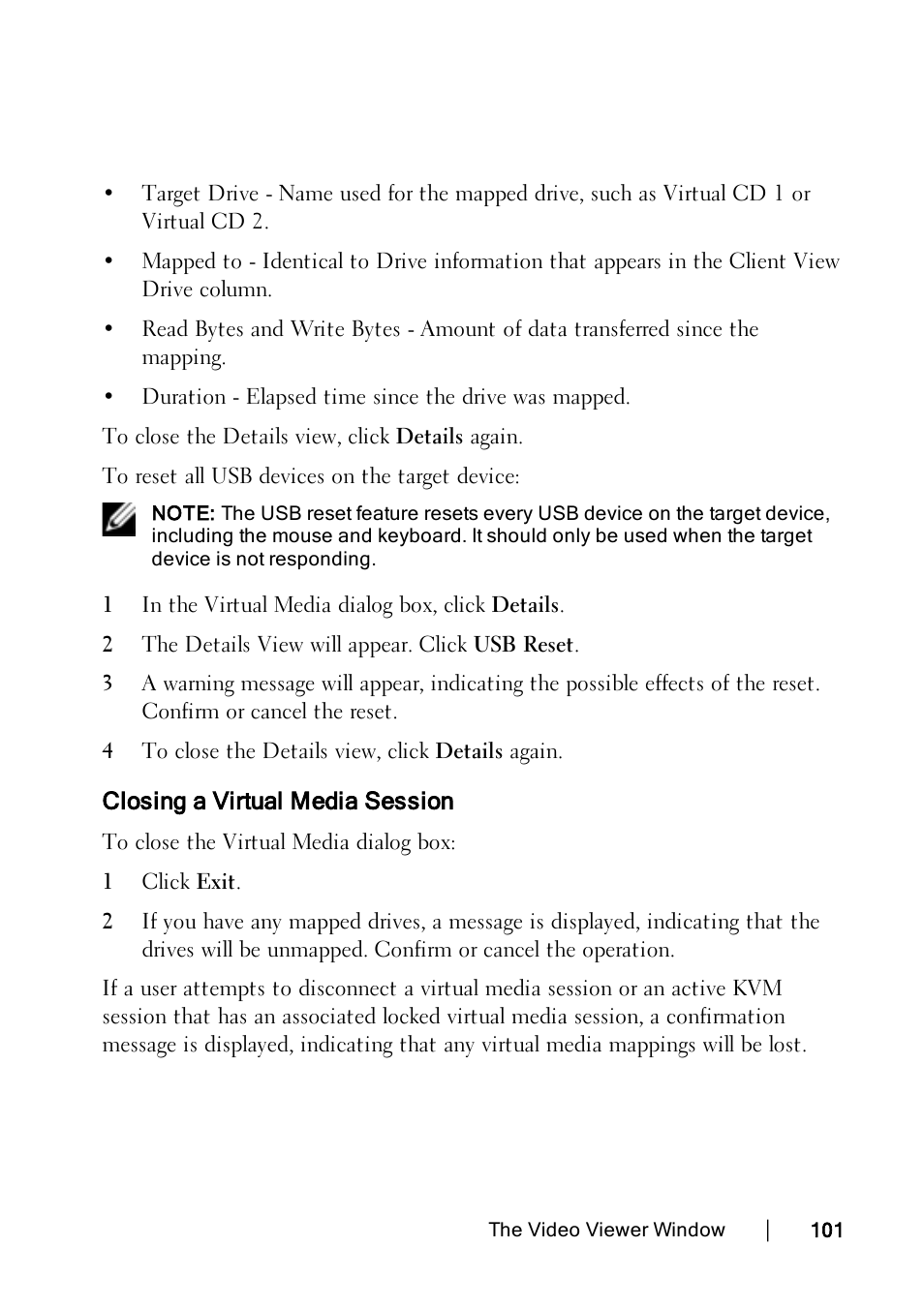 Closing a virtual media session | Dell KVM 2162DS User Manual | Page 111 / 188