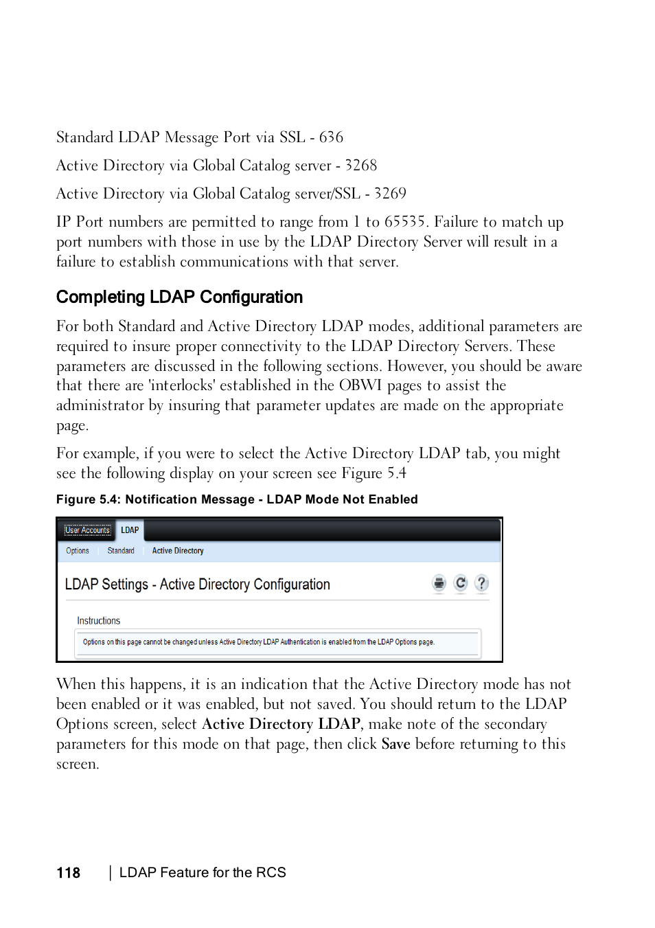 Completing ldap configuration, Notificationmessage | Dell KVM 2162DS User Manual | Page 128 / 188