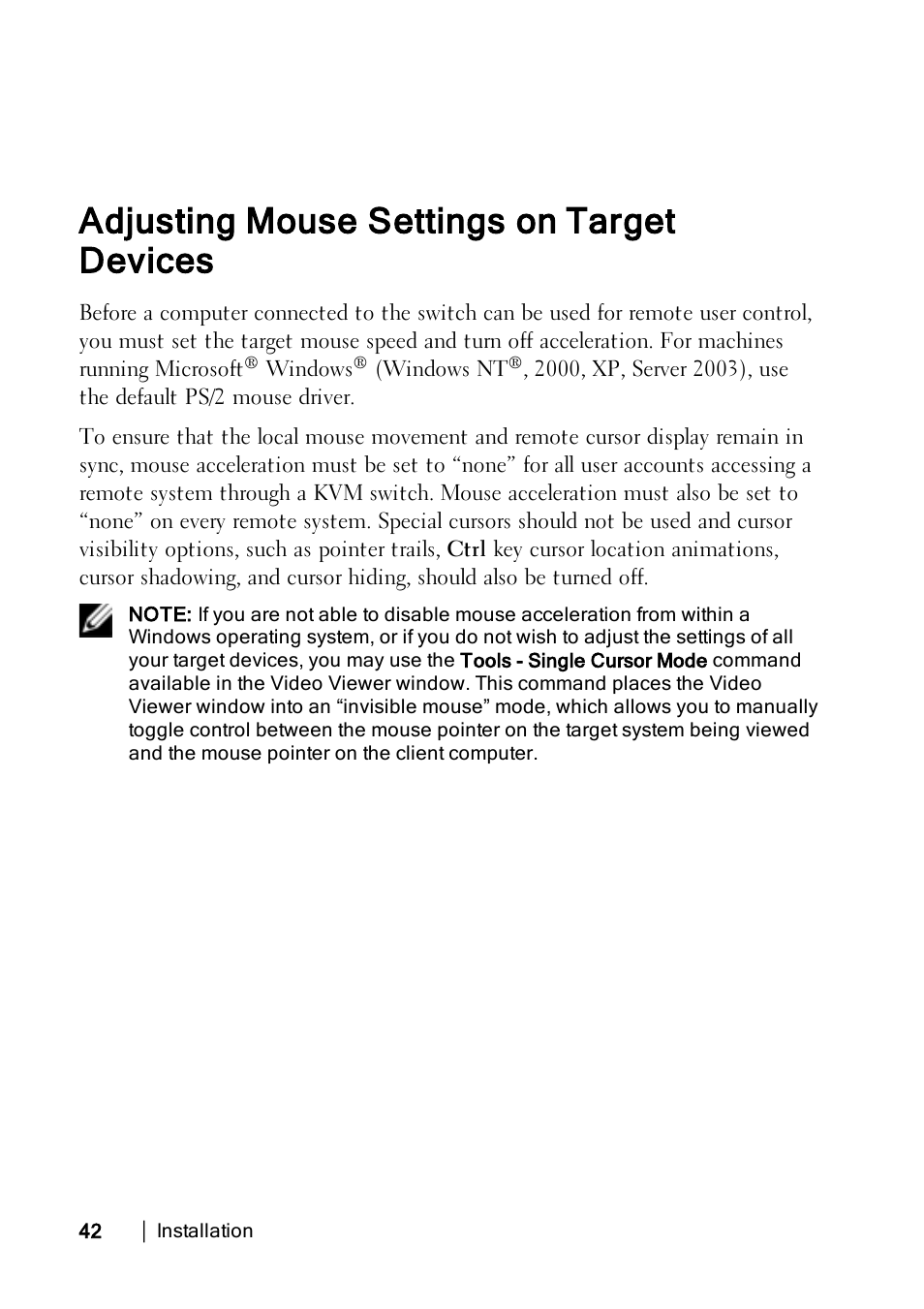 Adjusting mouse settings on target devices | Dell KVM 2162DS User Manual | Page 52 / 188