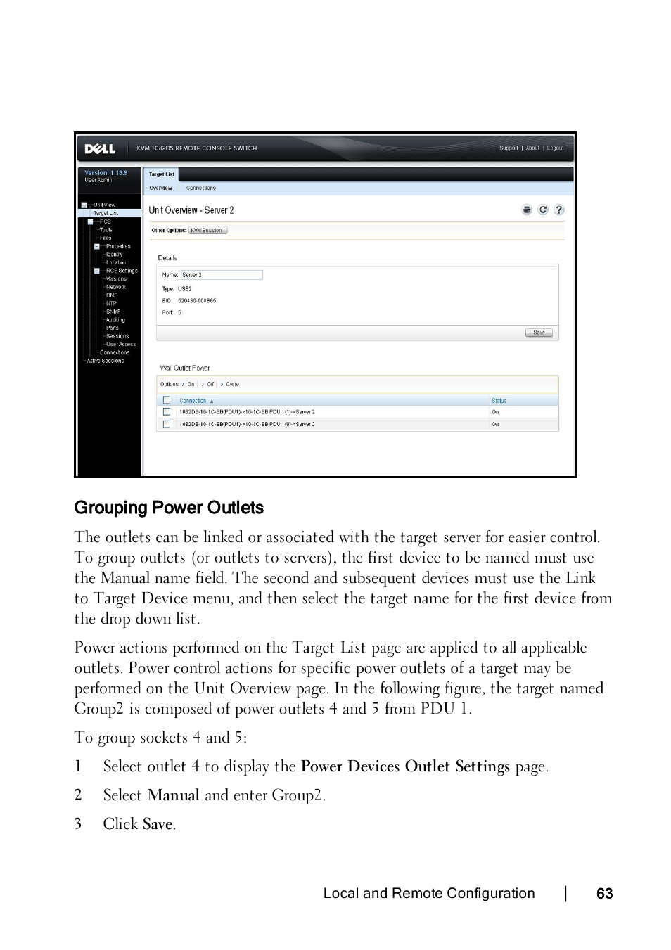 Grouping power outlets | Dell KVM 2162DS User Manual | Page 73 / 188