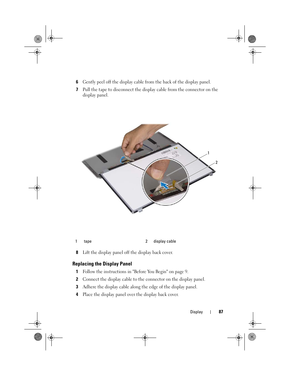 Replacing the display panel | Dell XPS 15Z (L511Z, Mid 2011) User Manual | Page 87 / 96