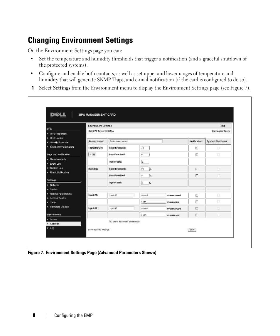 Changing environment settings | Dell UPS 1000T User Manual | Page 14 / 20