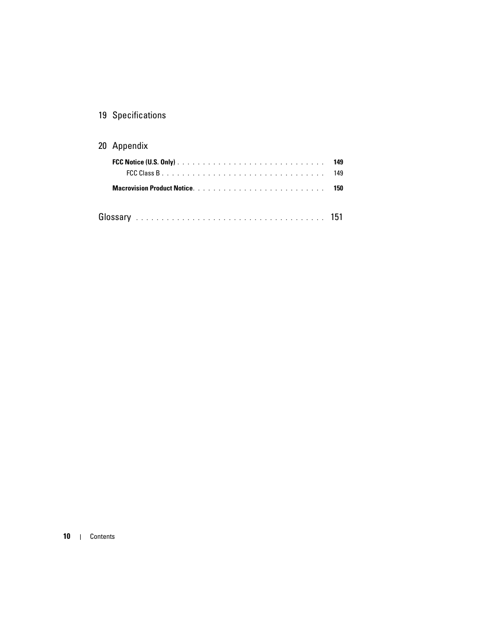 19 specifications 20 appendix, Glossary | Dell Latitude D531 (Mid 2007) User Manual | Page 10 / 162