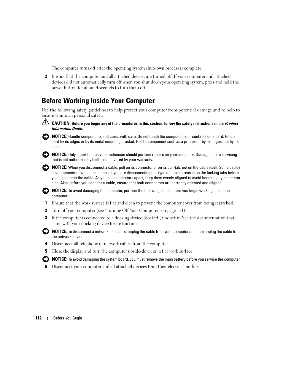 Before working inside your computer | Dell Latitude D531 (Mid 2007) User Manual | Page 112 / 162