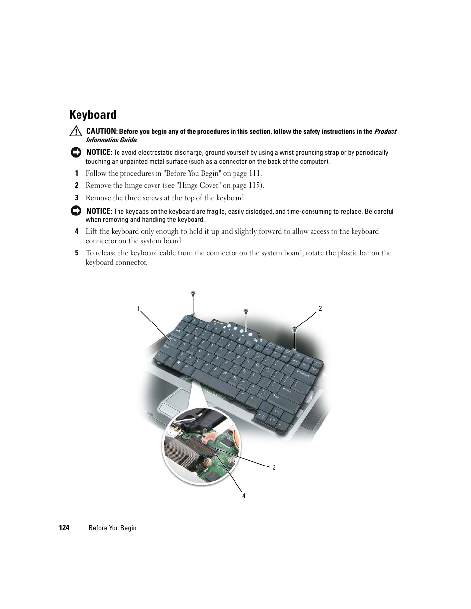 Keyboard | Dell Latitude D531 (Mid 2007) User Manual | Page 124 / 162