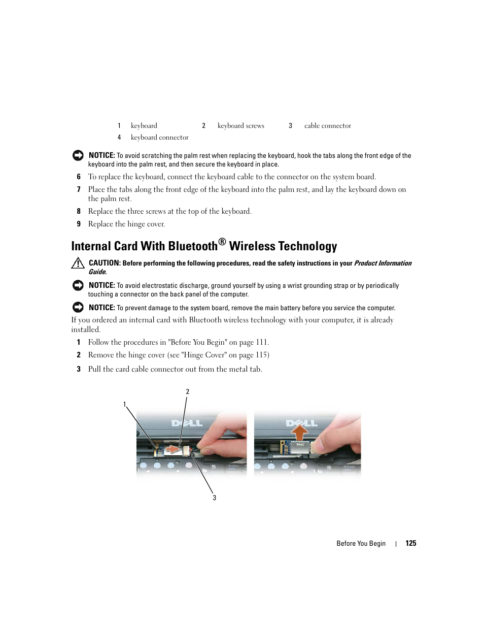 Internal card with bluetooth® wireless technology, Internal card with bluetooth, Wireless technology | Dell Latitude D531 (Mid 2007) User Manual | Page 125 / 162