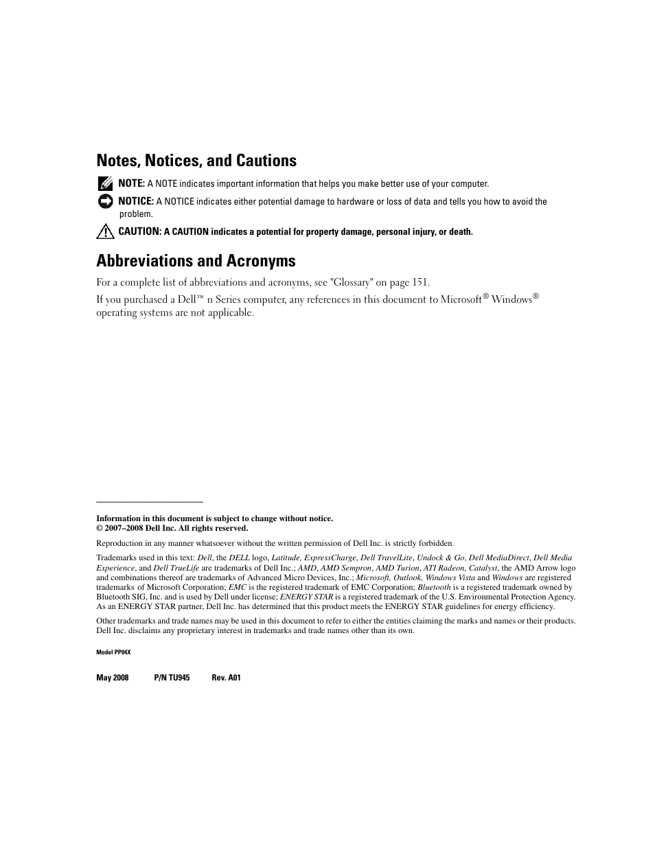 Abbreviations and acronyms | Dell Latitude D531 (Mid 2007) User Manual | Page 2 / 162