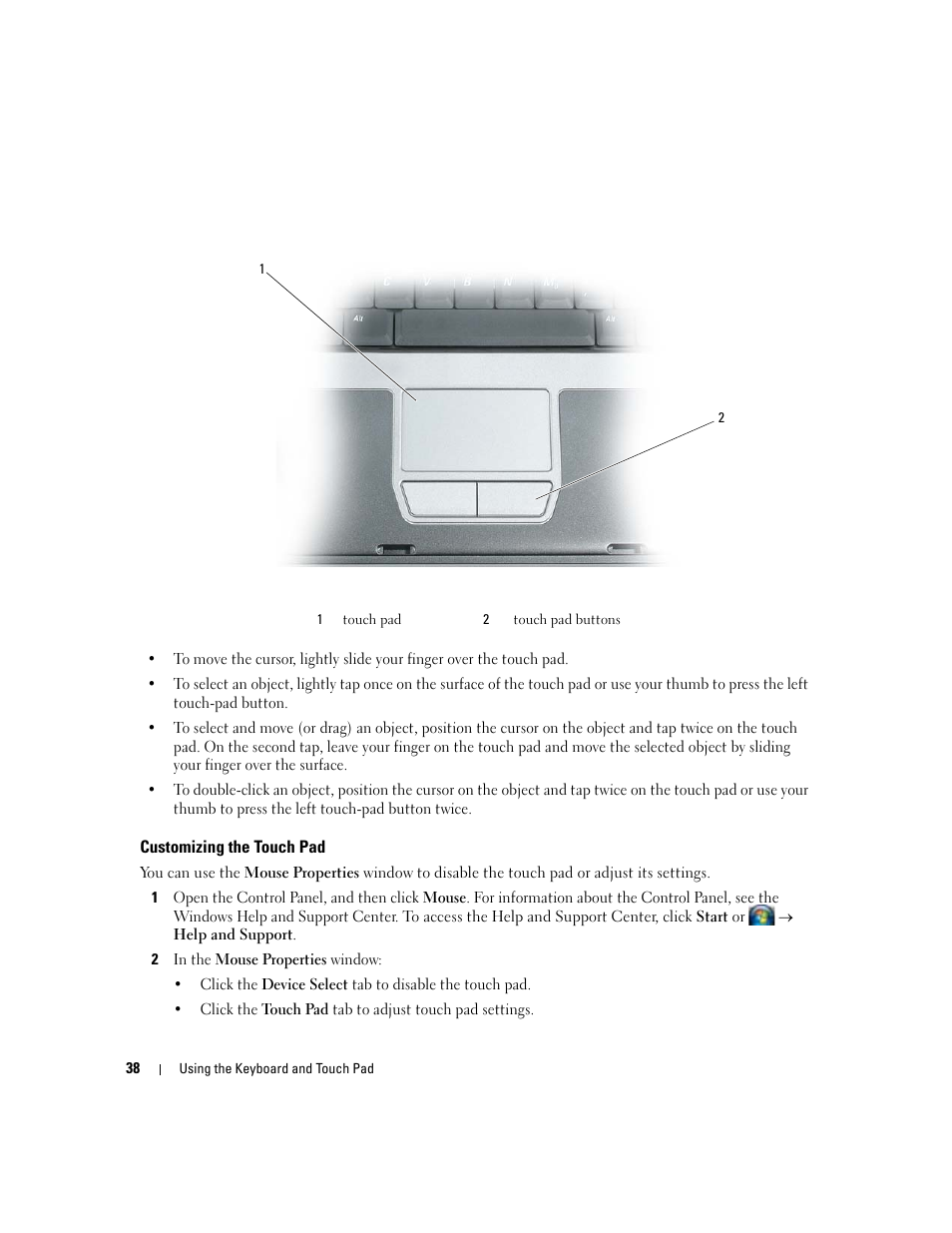 Customizing the touch pad | Dell Latitude D531 (Mid 2007) User Manual | Page 38 / 162