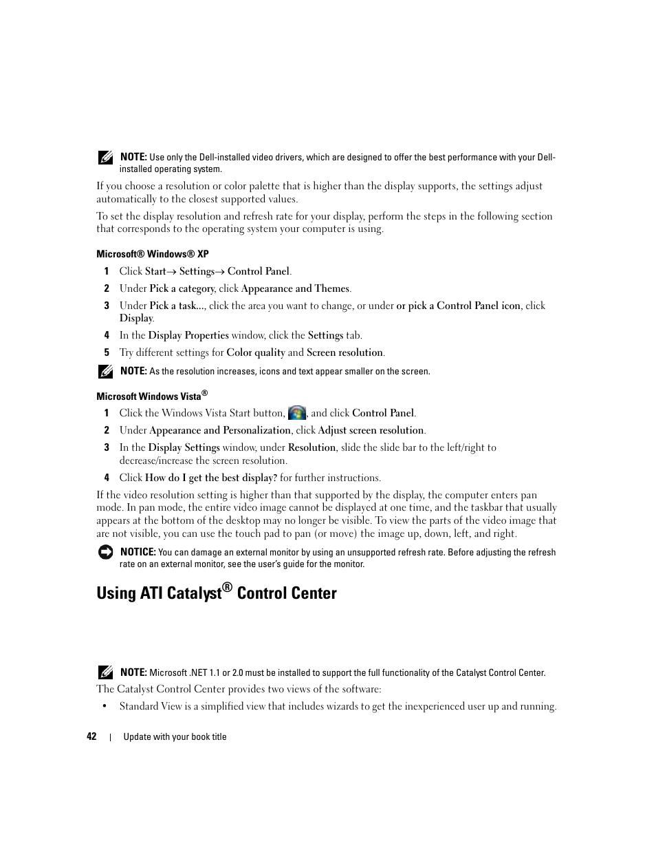 Using ati catalyst® control center, Using ati catalyst, Control center | Dell Latitude D531 (Mid 2007) User Manual | Page 42 / 162