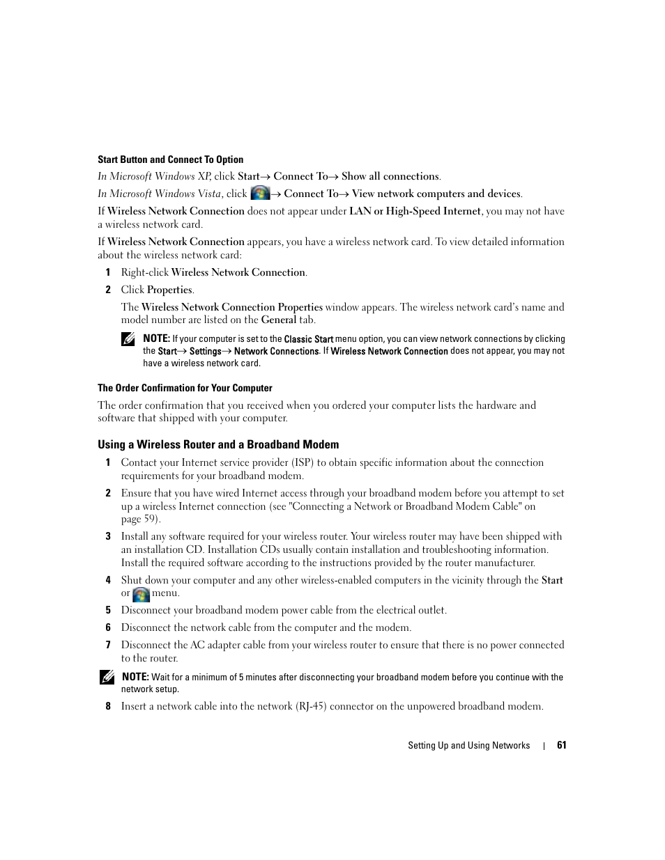 Using a wireless router and a broadband modem | Dell Latitude D531 (Mid 2007) User Manual | Page 61 / 162