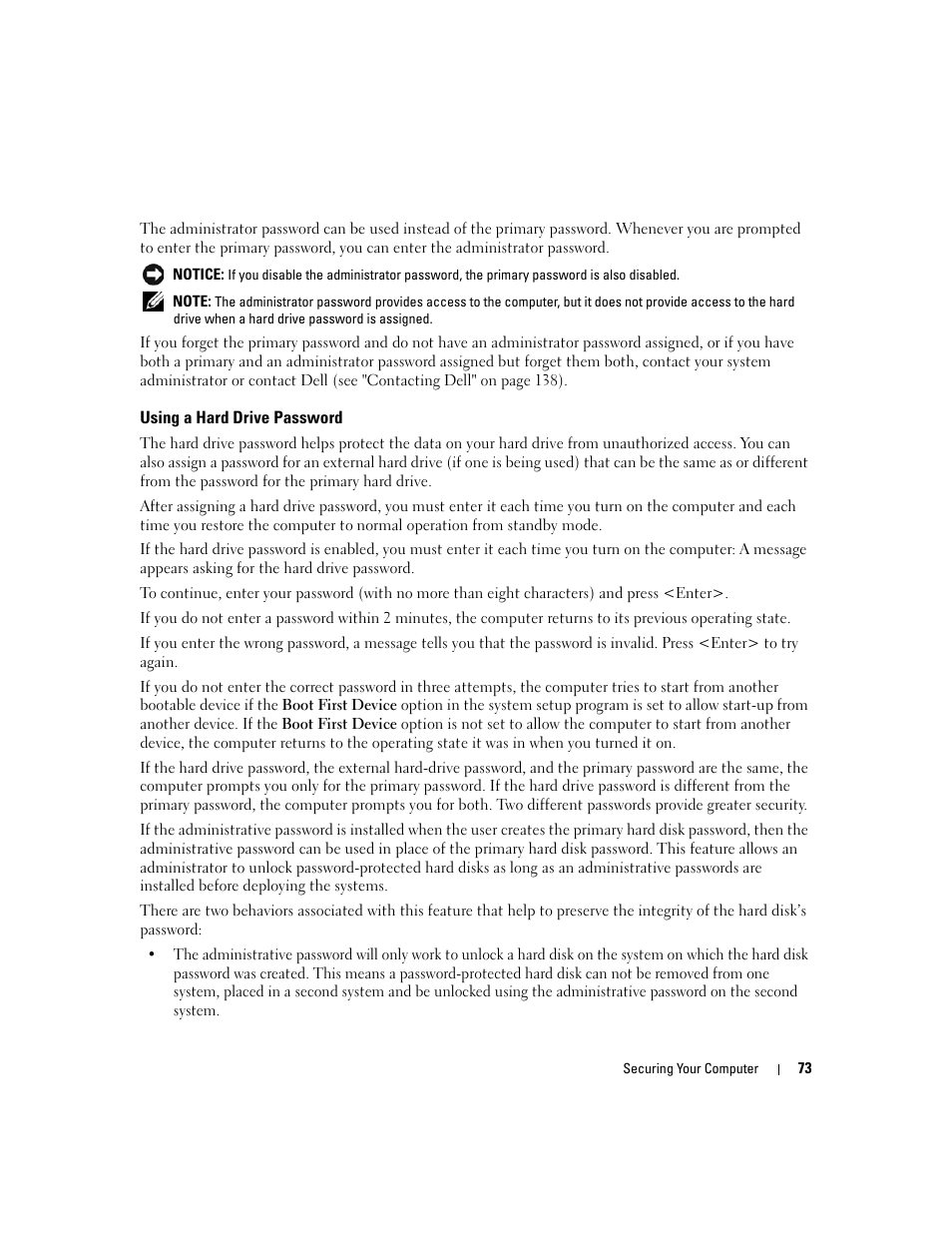 Using a hard drive password | Dell Latitude D531 (Mid 2007) User Manual | Page 73 / 162