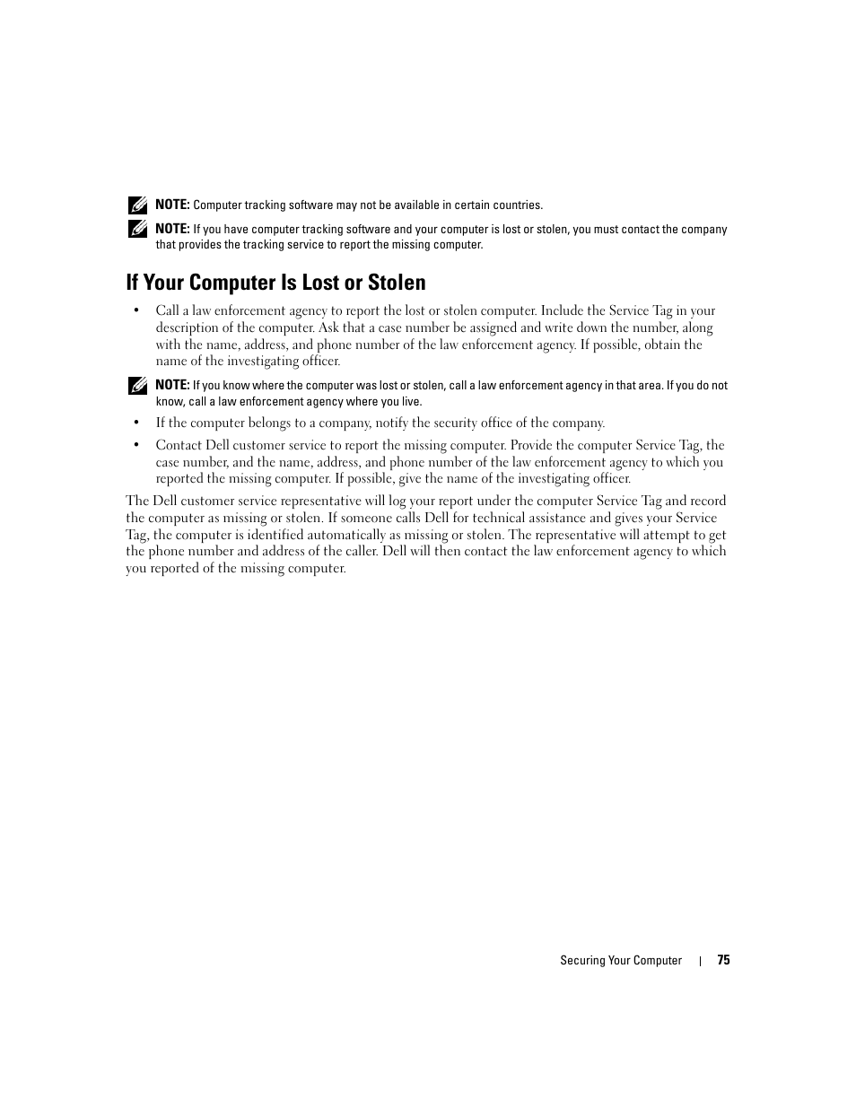If your computer is lost or stolen | Dell Latitude D531 (Mid 2007) User Manual | Page 75 / 162