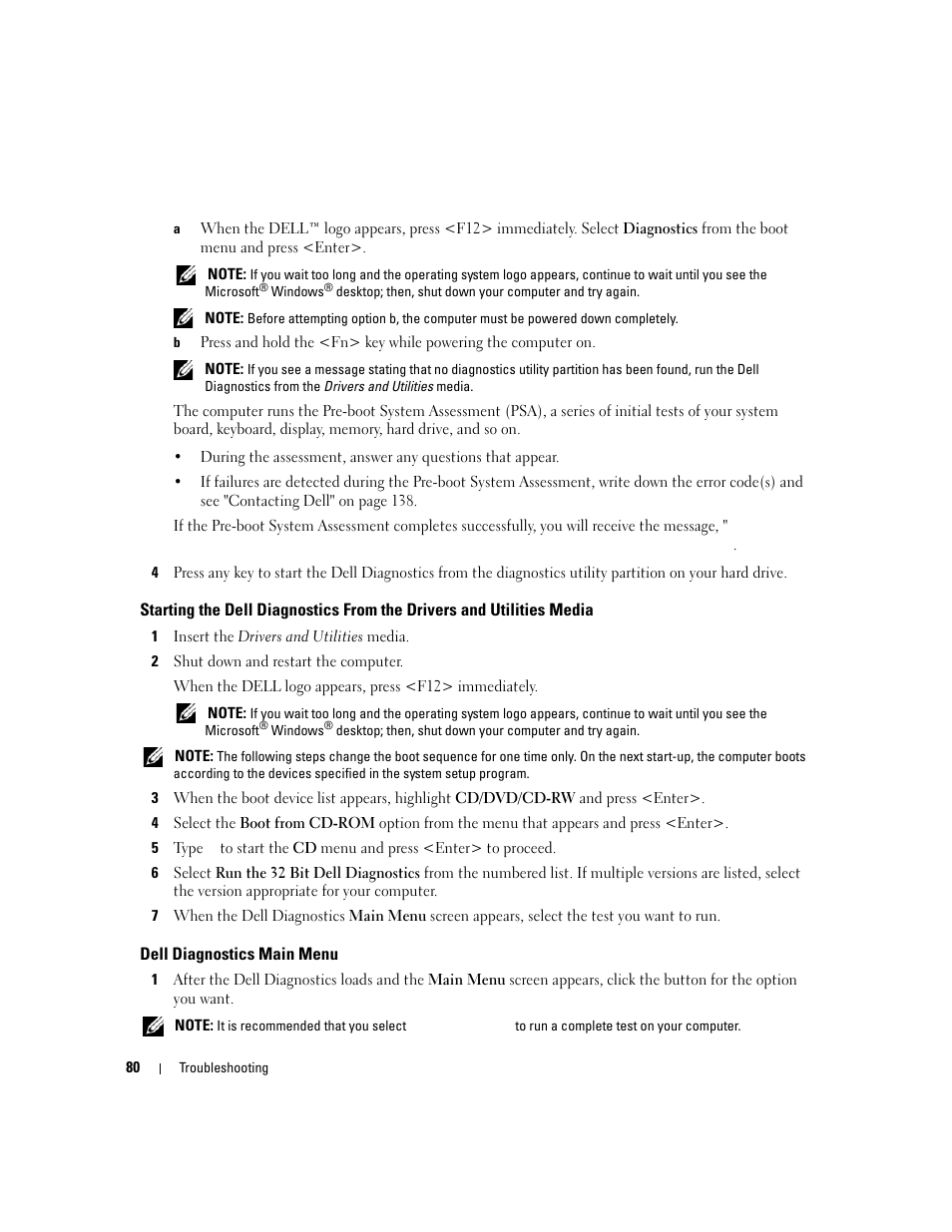 Dell diagnostics main menu | Dell Latitude D531 (Mid 2007) User Manual | Page 80 / 162