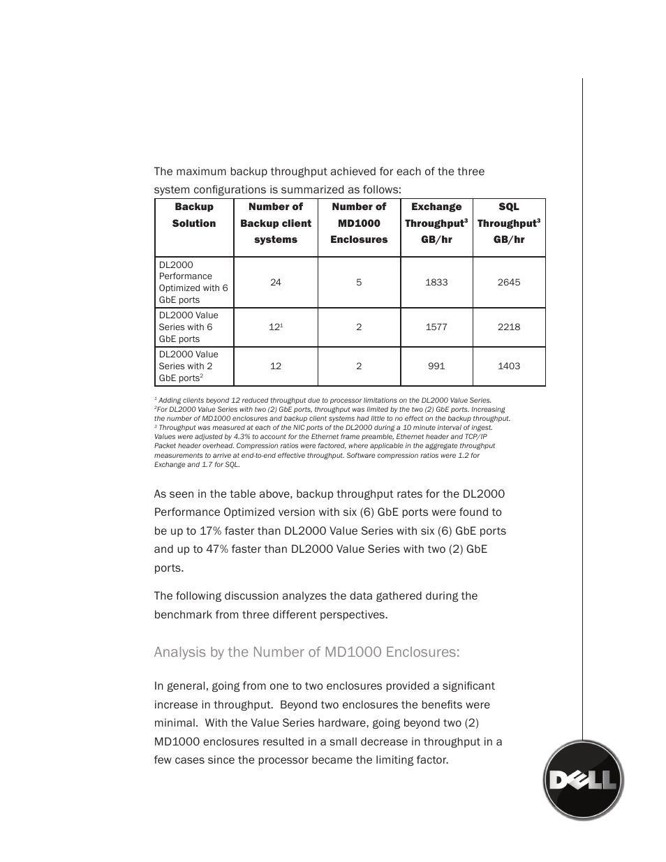 Analysis by the number of md1000 enclosures | Dell PowerVault DL2100 User Manual | Page 7 / 9