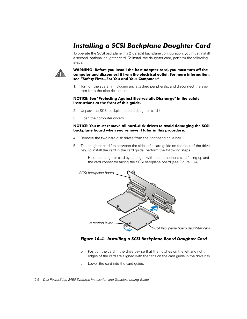 Installing a scsi backplane daughter card | Dell PowerEdge 2450 User Manual | Page 106 / 166
