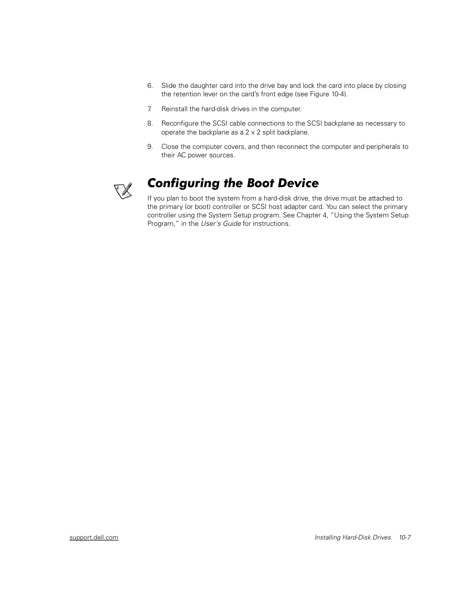 Configuring the boot device | Dell PowerEdge 2450 User Manual | Page 107 / 166