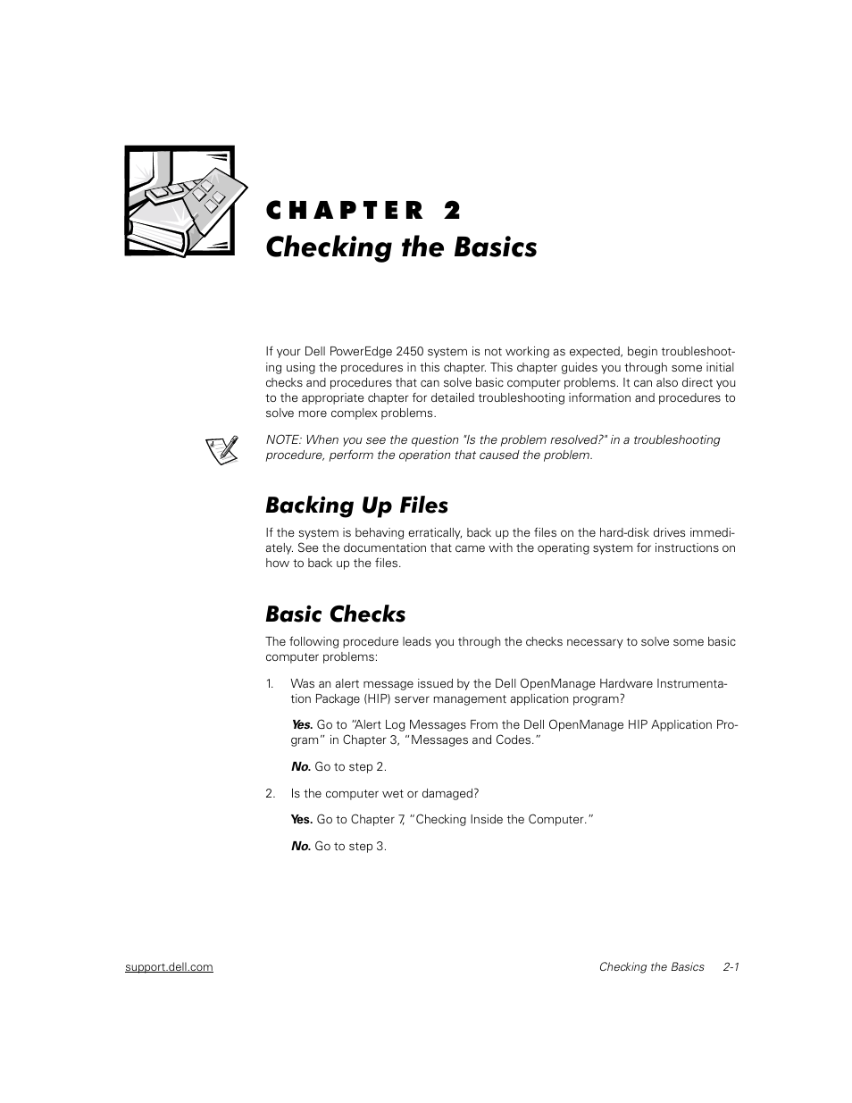 6741uc20, Checking the basics, Backing up files | Basic checks | Dell PowerEdge 2450 User Manual | Page 11 / 166
