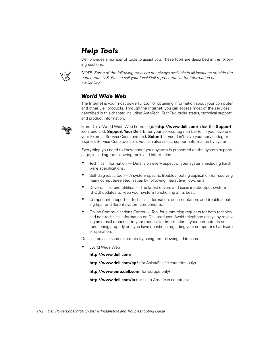 Help tools, World wide web | Dell PowerEdge 2450 User Manual | Page 110 / 166