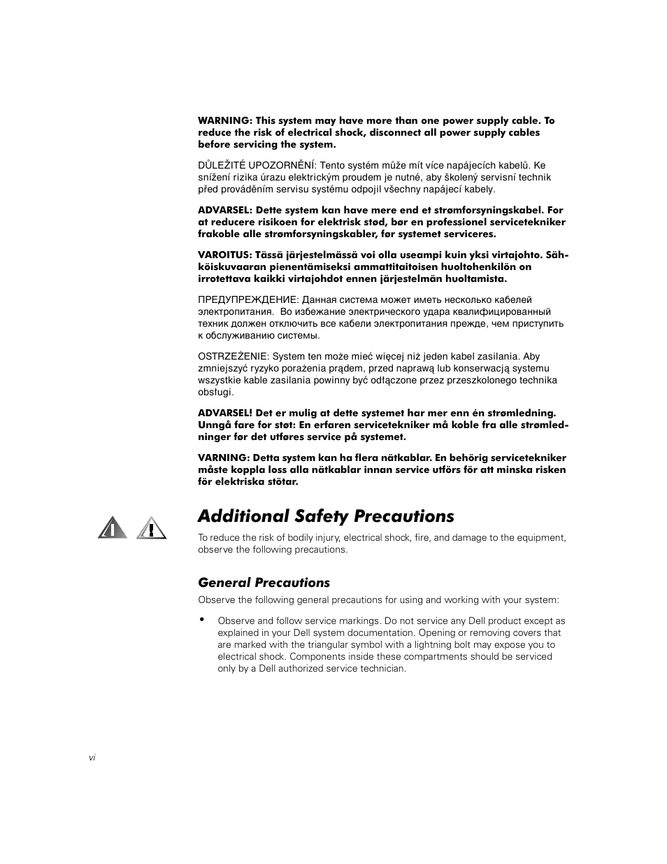Additional safety precautions, General precautions | Dell PowerEdge 2450 User Manual | Page 138 / 166