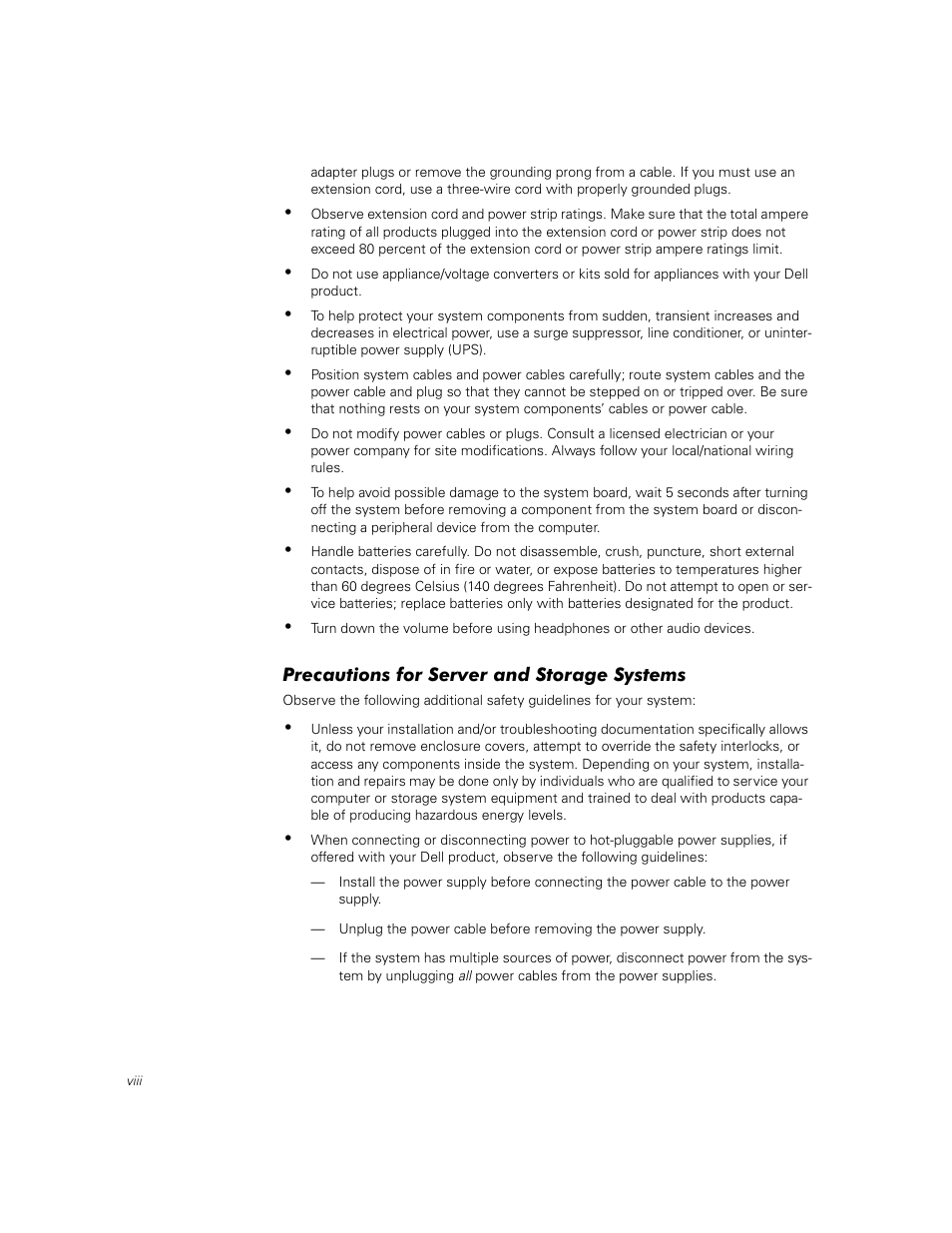 Precautions for server and storage systems | Dell PowerEdge 2450 User Manual | Page 140 / 166