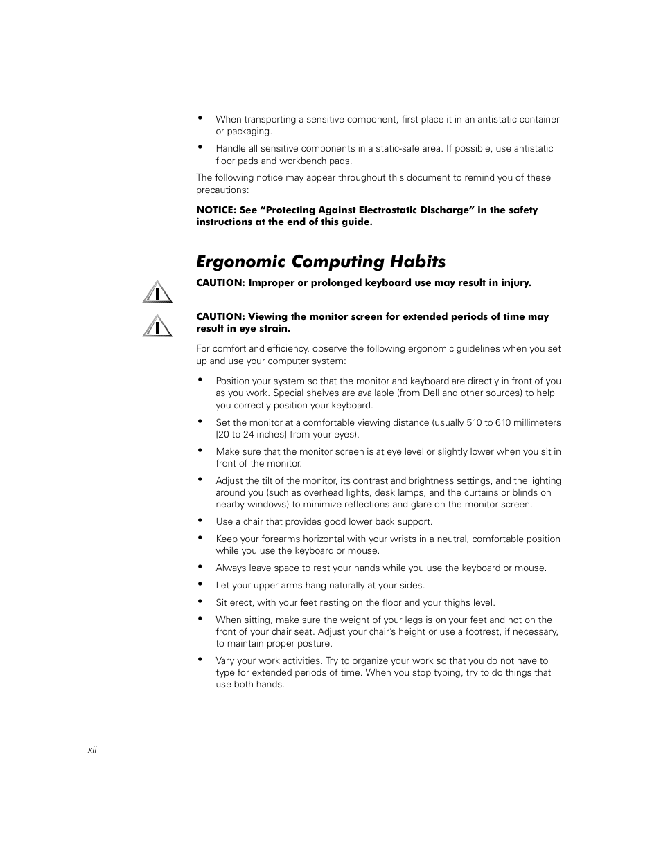 Ergonomic computing habits | Dell PowerEdge 2450 User Manual | Page 144 / 166