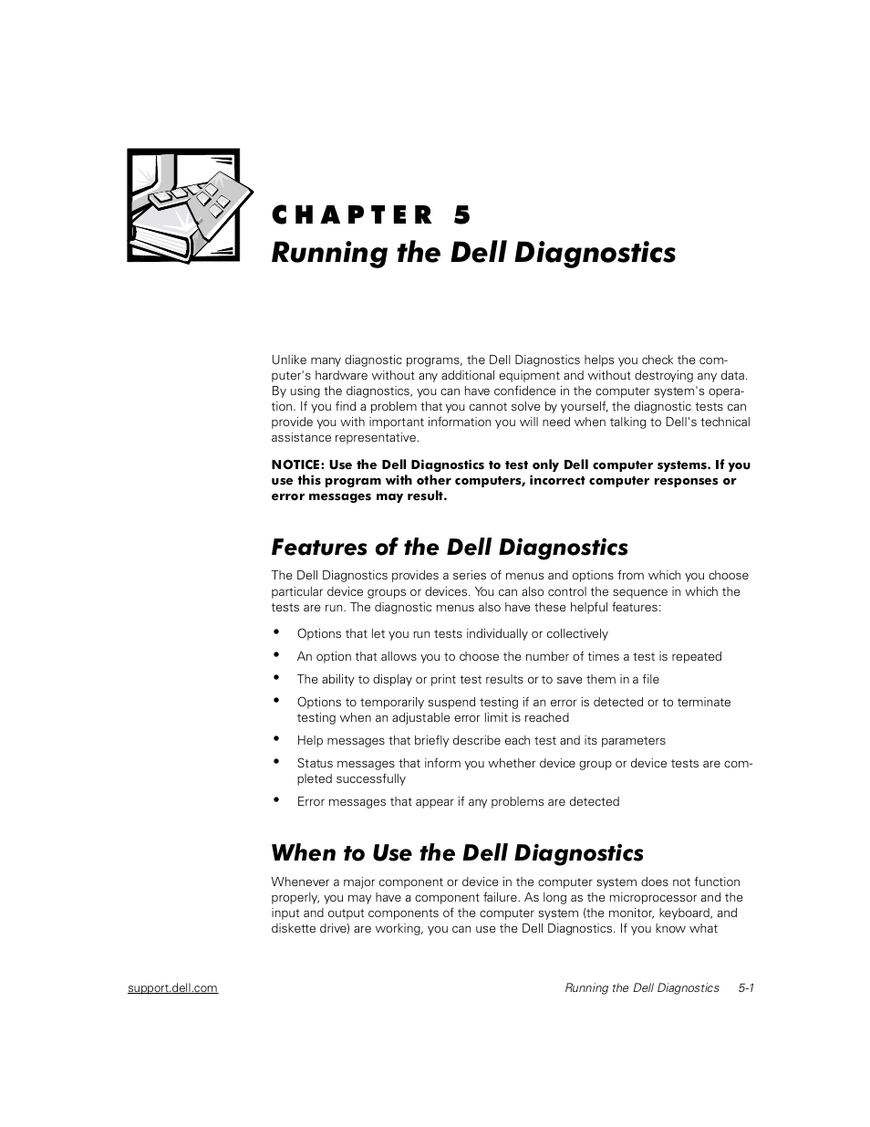 6741uc50, Running the dell diagnostics, Features of the dell diagnostics | When to use the dell diagnostics | Dell PowerEdge 2450 User Manual | Page 37 / 166