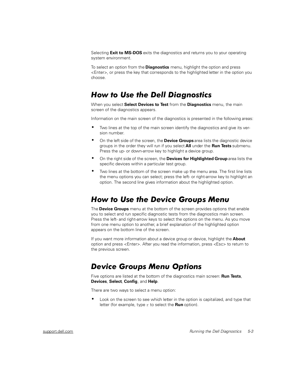 How to use the dell diagnostics, How to use the device groups menu, Device groups menu options | Dell PowerEdge 2450 User Manual | Page 39 / 166