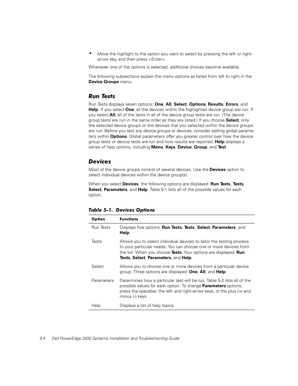 Run tests, Devices | Dell PowerEdge 2450 User Manual | Page 40 / 166
