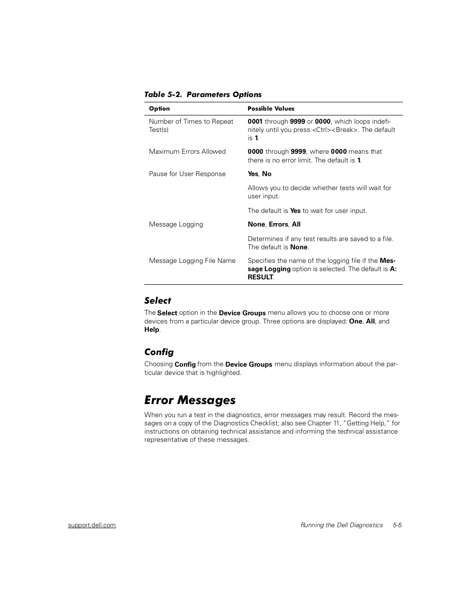 Select, Config, Error messages | Dell PowerEdge 2450 User Manual | Page 41 / 166