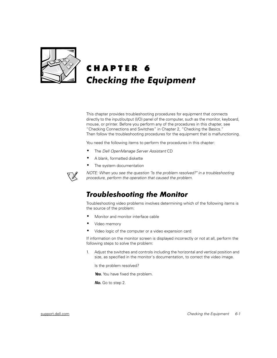 6741uc60, Checking the equipment, Troubleshooting the monitor | Dell PowerEdge 2450 User Manual | Page 43 / 166