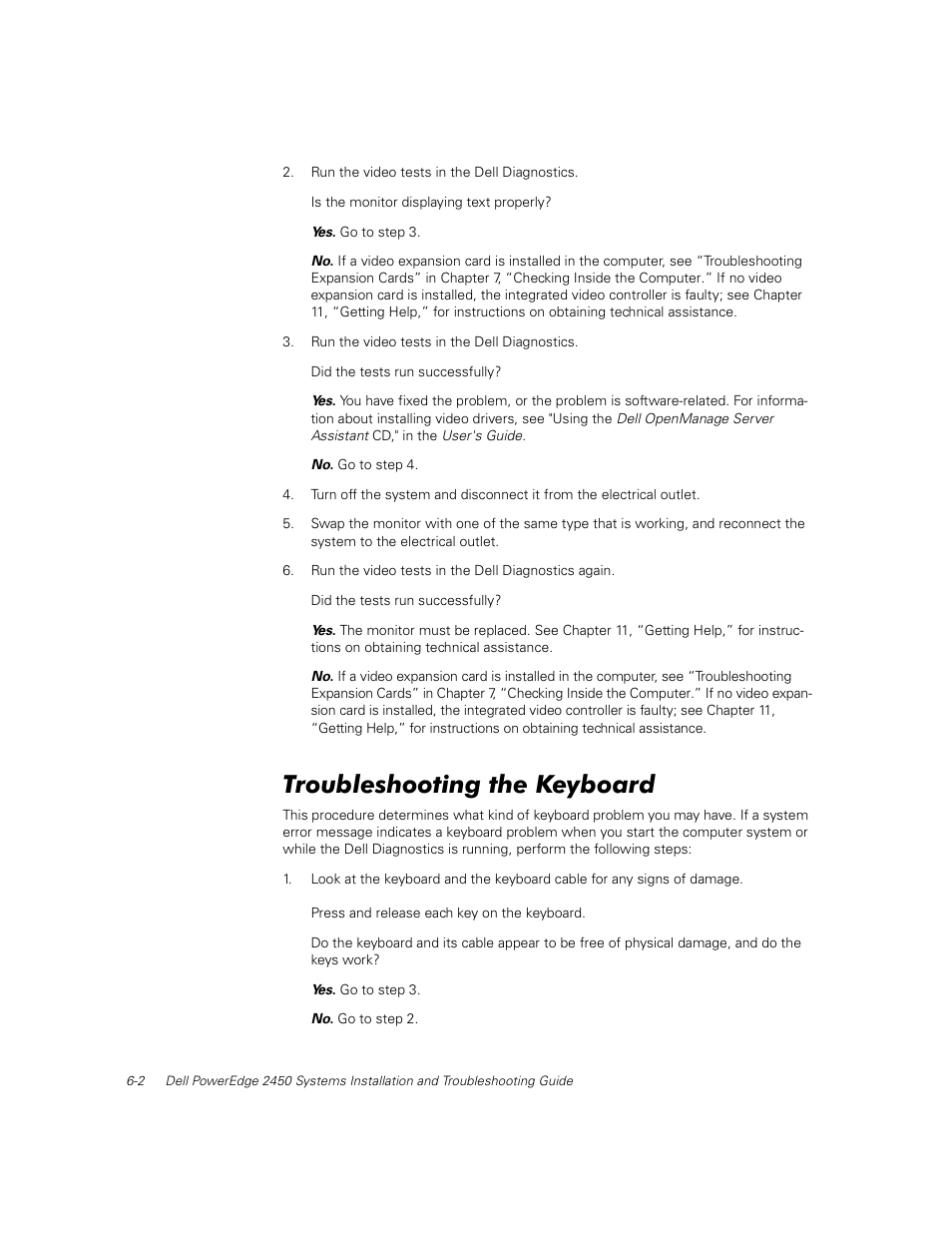 Troubleshooting the keyboard | Dell PowerEdge 2450 User Manual | Page 44 / 166