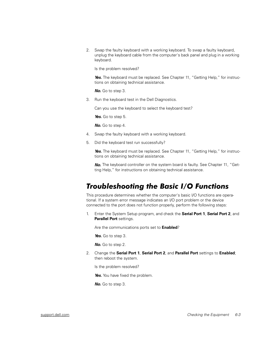 Troubleshooting the basic i/o functions | Dell PowerEdge 2450 User Manual | Page 45 / 166
