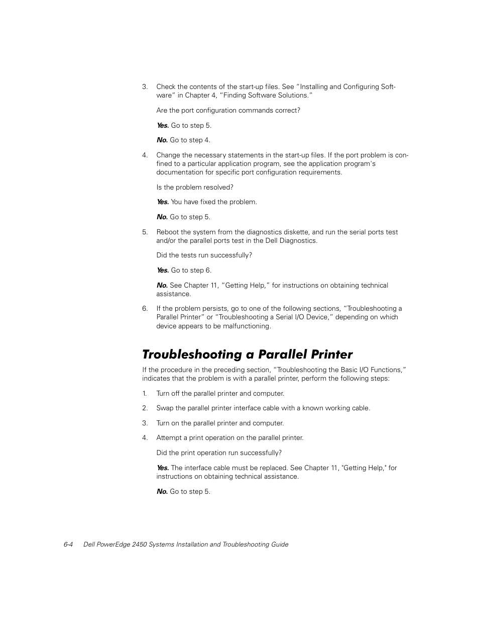 Troubleshooting a parallel printer | Dell PowerEdge 2450 User Manual | Page 46 / 166