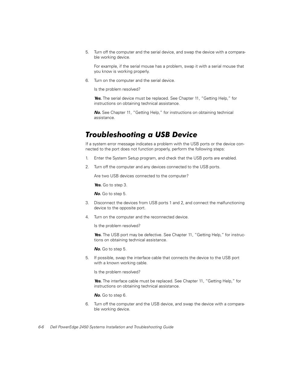 Troubleshooting a usb device | Dell PowerEdge 2450 User Manual | Page 48 / 166