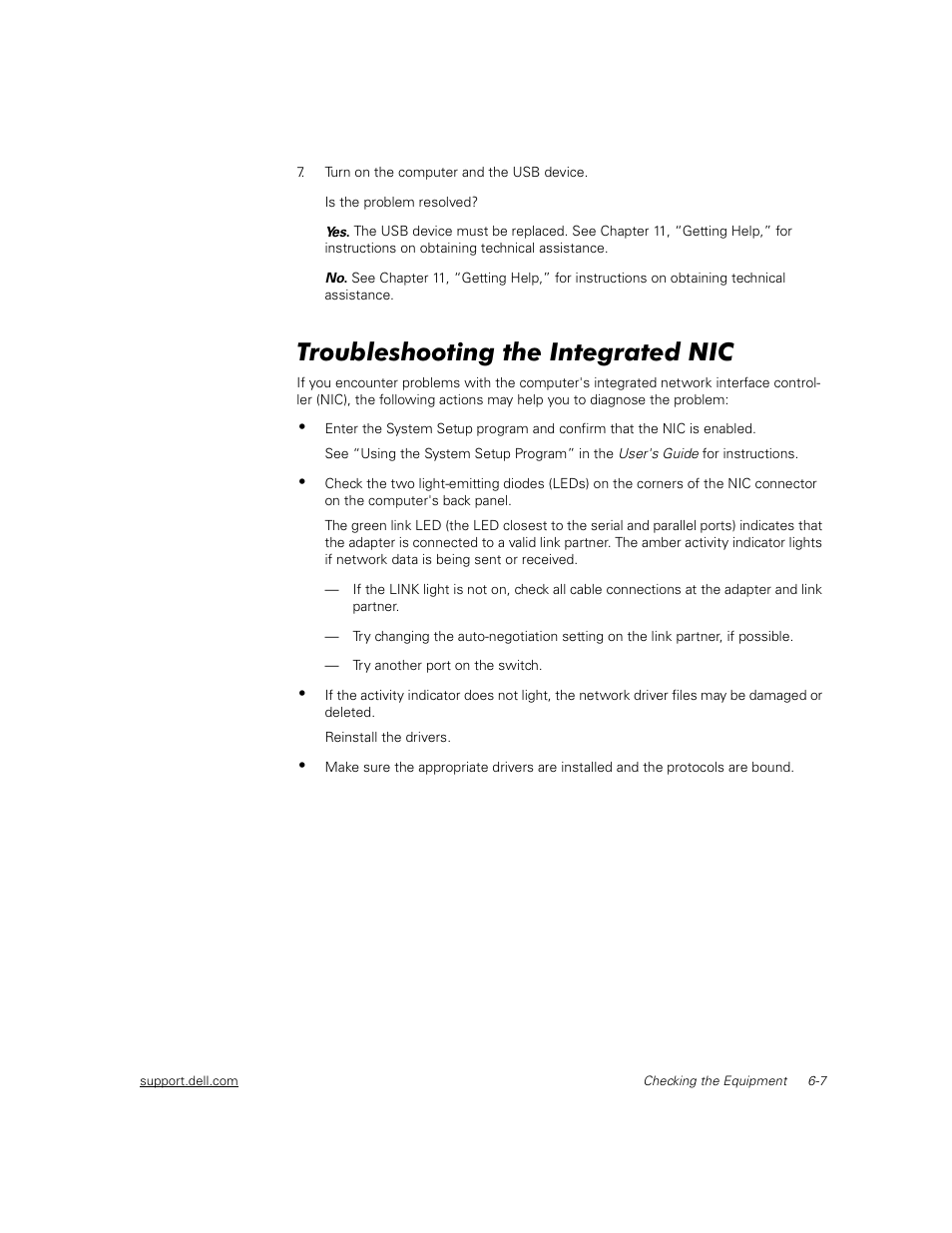 Troubleshooting the integrated nic | Dell PowerEdge 2450 User Manual | Page 49 / 166