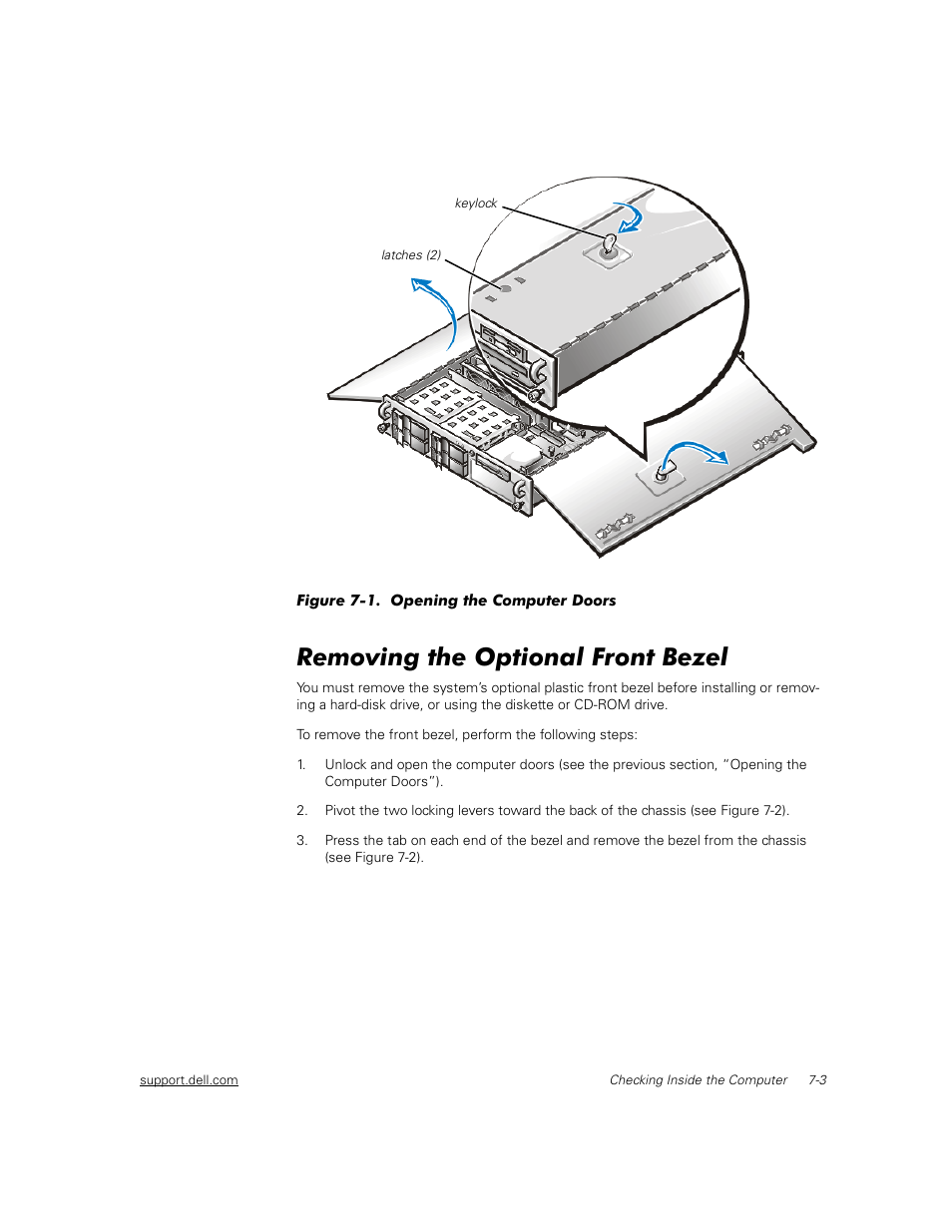 Removing the optional front bezel | Dell PowerEdge 2450 User Manual | Page 53 / 166