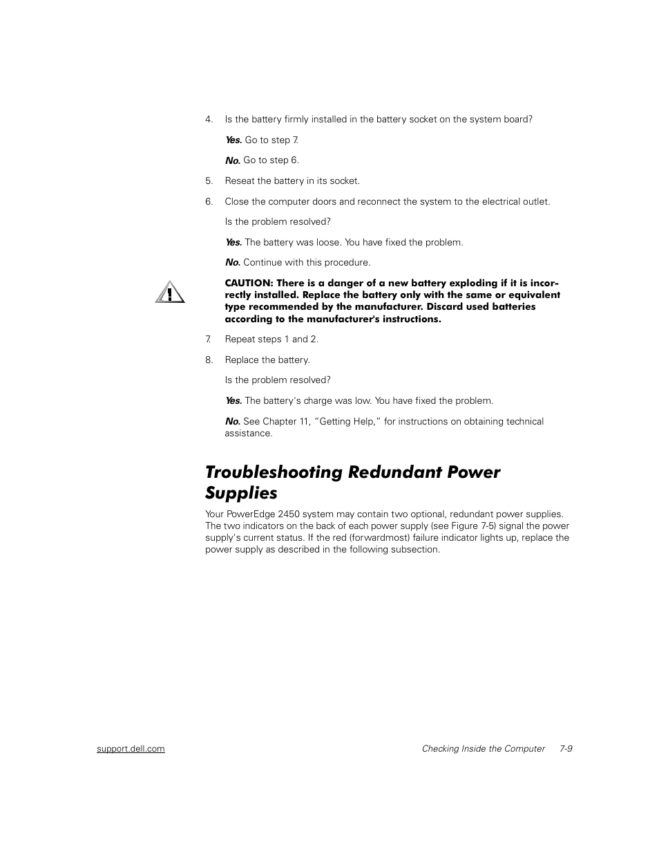 Troubleshooting redundant power supplies | Dell PowerEdge 2450 User Manual | Page 59 / 166