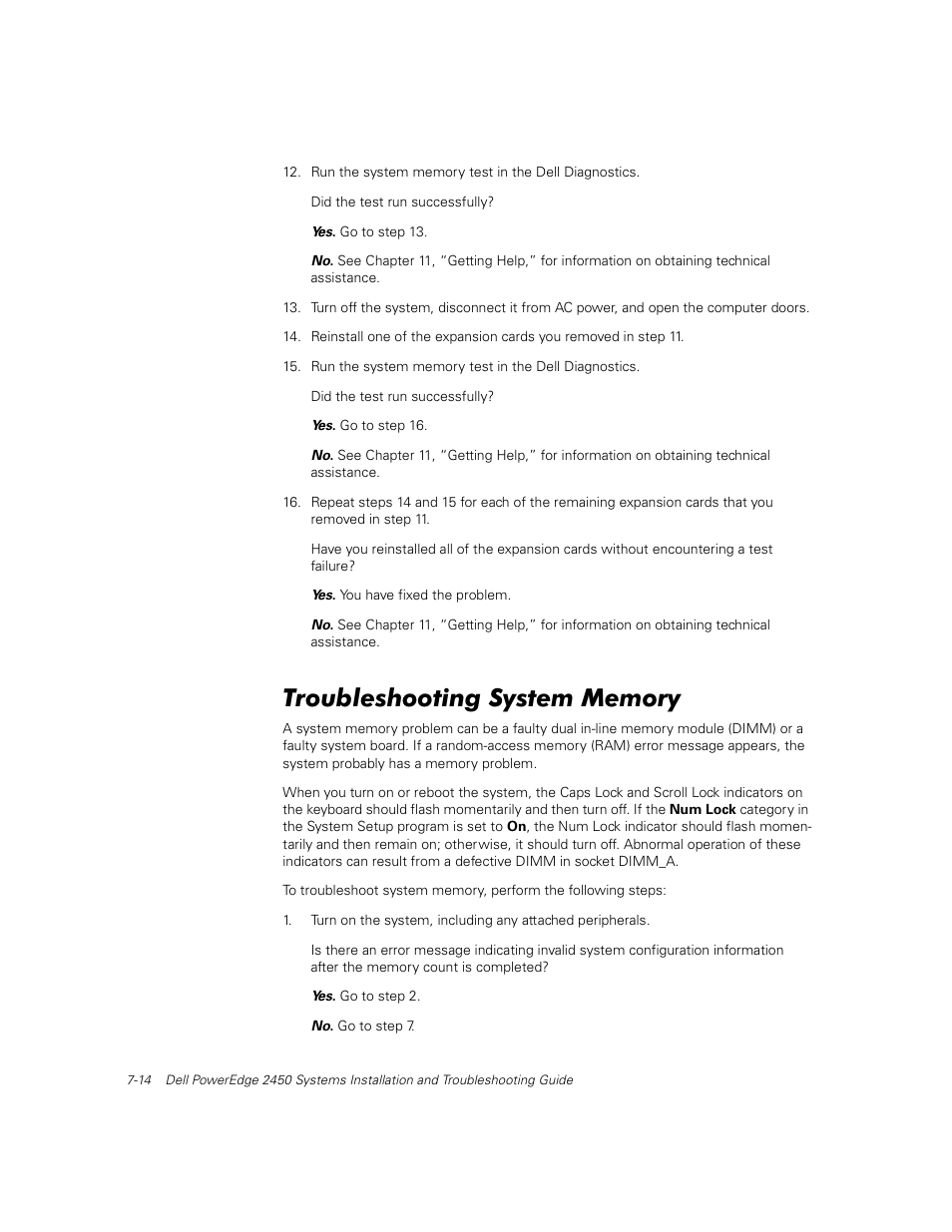 Troubleshooting system memory | Dell PowerEdge 2450 User Manual | Page 64 / 166