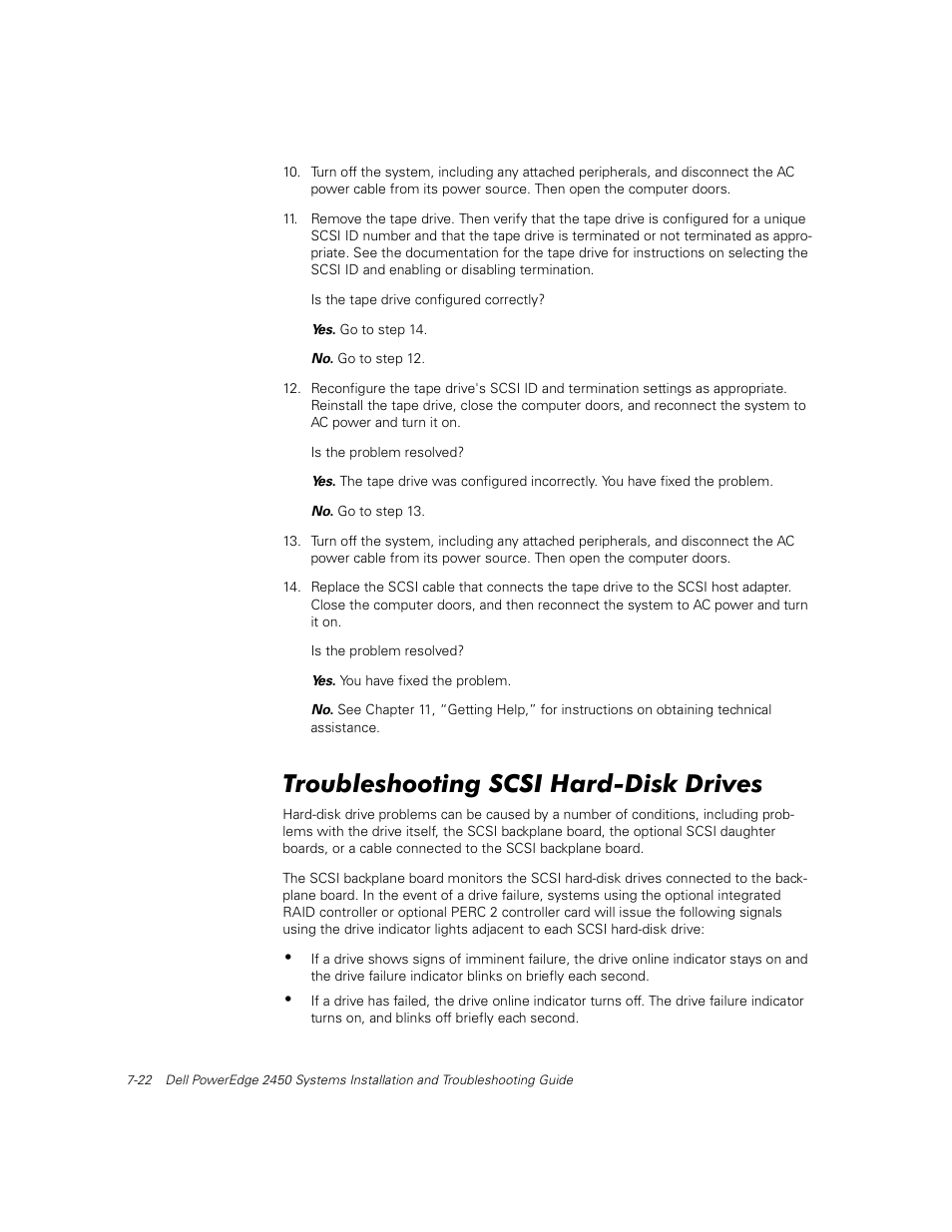 Troubleshooting scsi hard-disk drives | Dell PowerEdge 2450 User Manual | Page 72 / 166