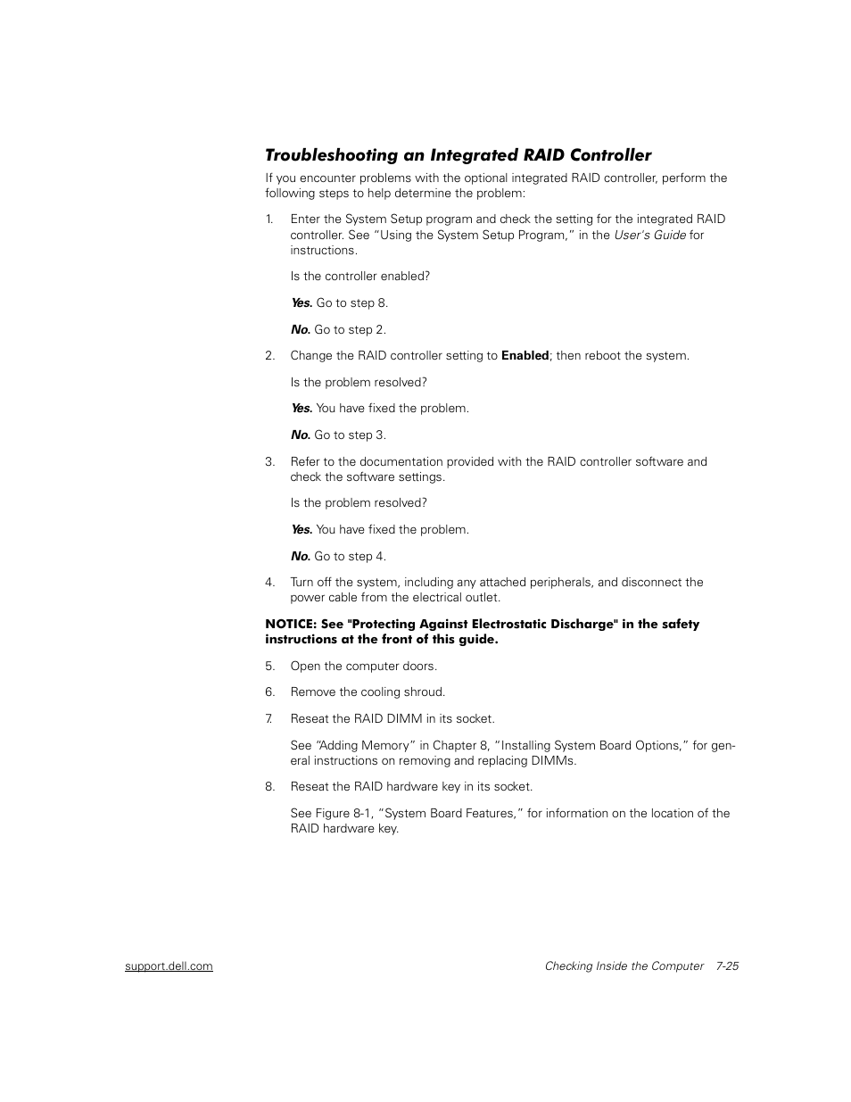 Troubleshooting an integrated raid controller | Dell PowerEdge 2450 User Manual | Page 75 / 166