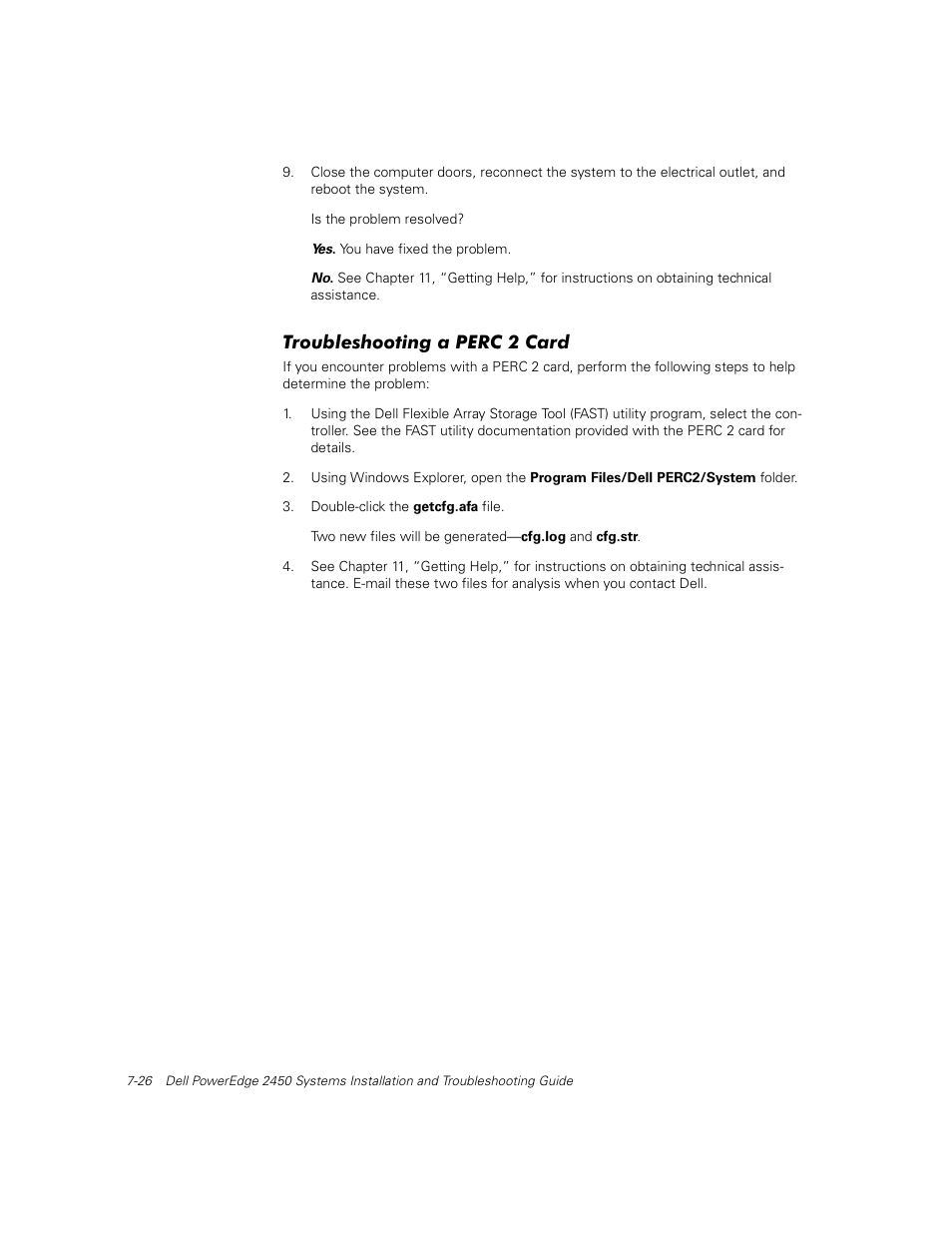 Troubleshooting a perc 2 card | Dell PowerEdge 2450 User Manual | Page 76 / 166