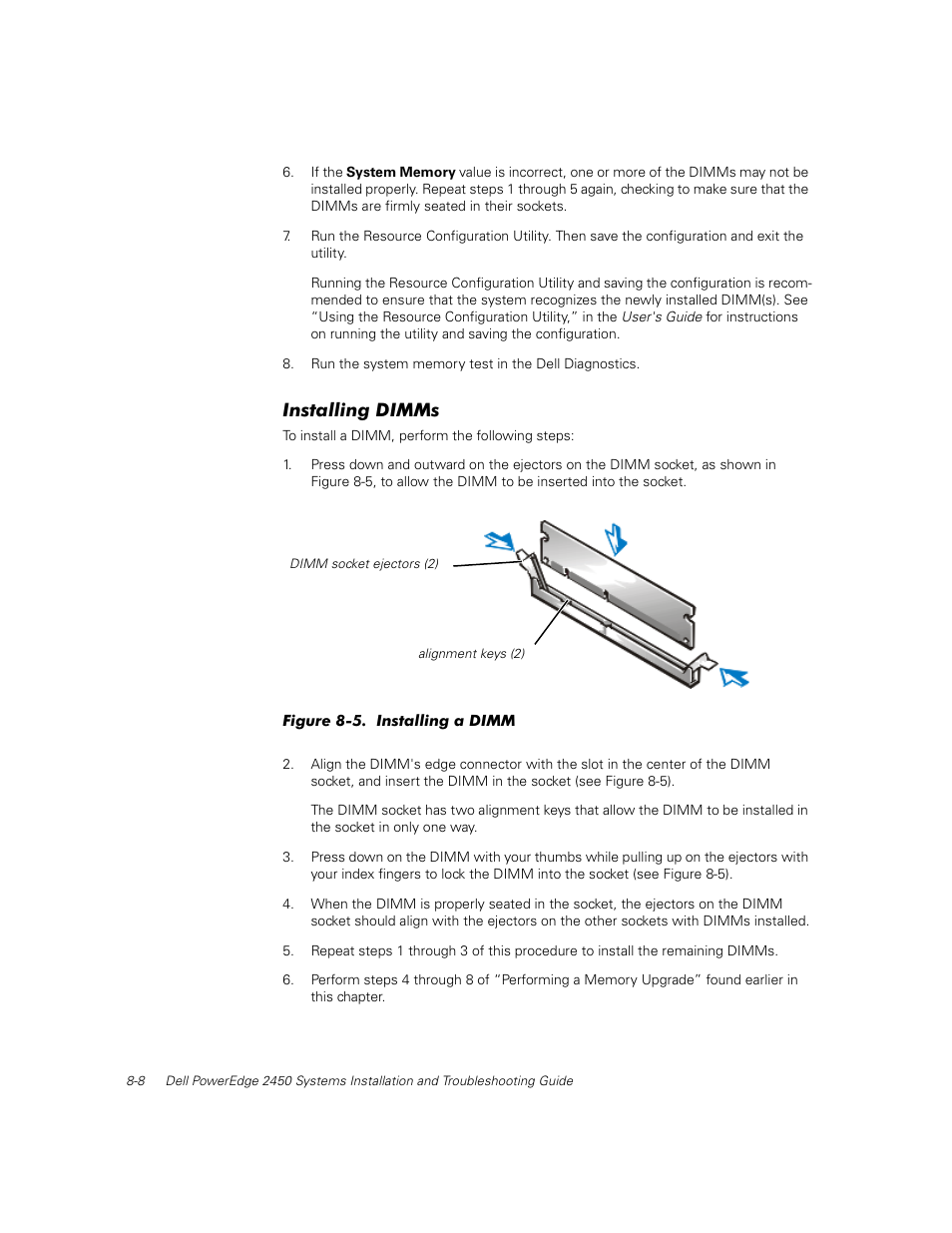 Installing dimms | Dell PowerEdge 2450 User Manual | Page 84 / 166