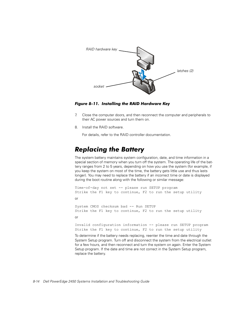 Replacing the battery, Ee figure 8-1 | Dell PowerEdge 2450 User Manual | Page 90 / 166