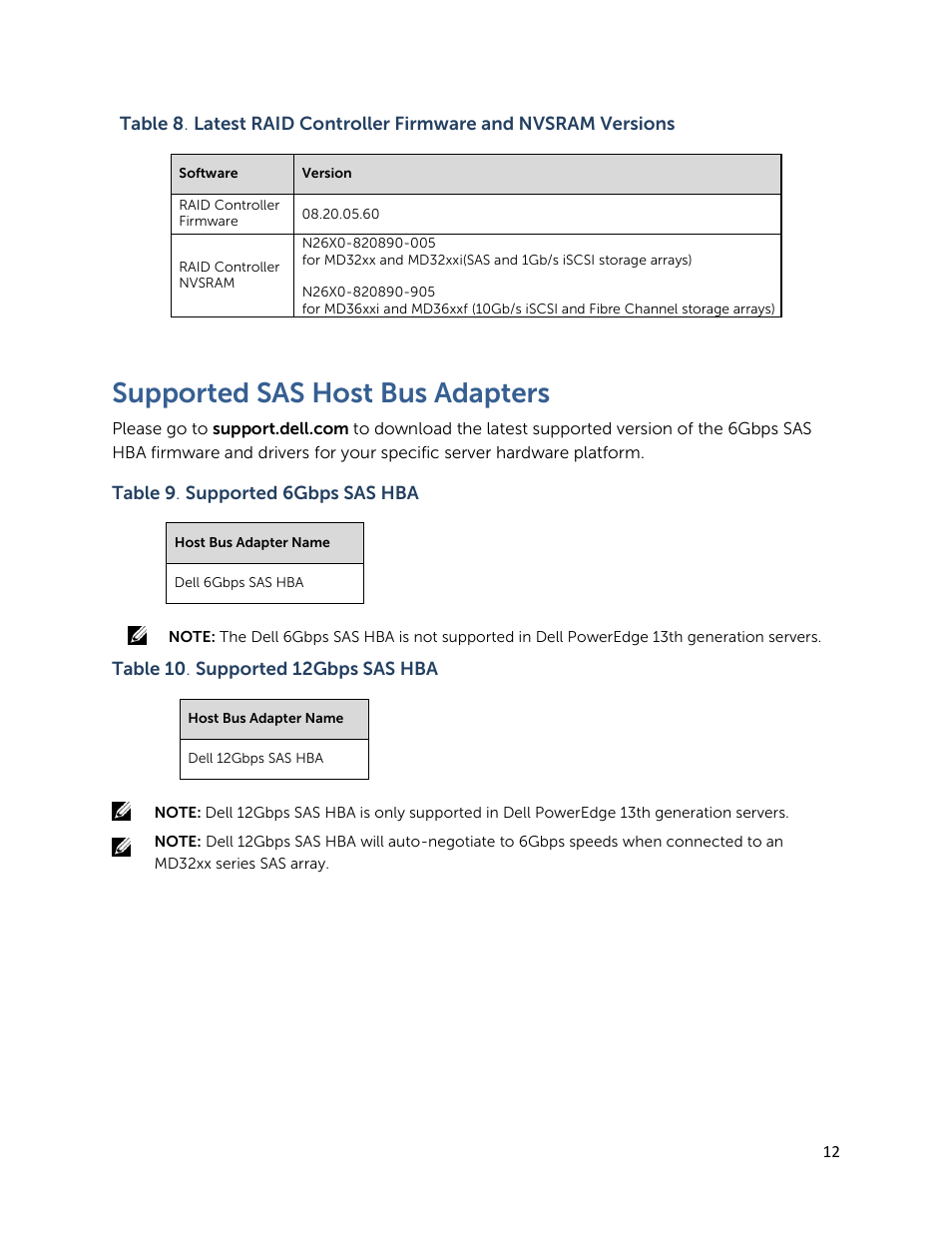 Supported sas host bus adapters | Dell PowerVault MD3260 User Manual | Page 12 / 28
