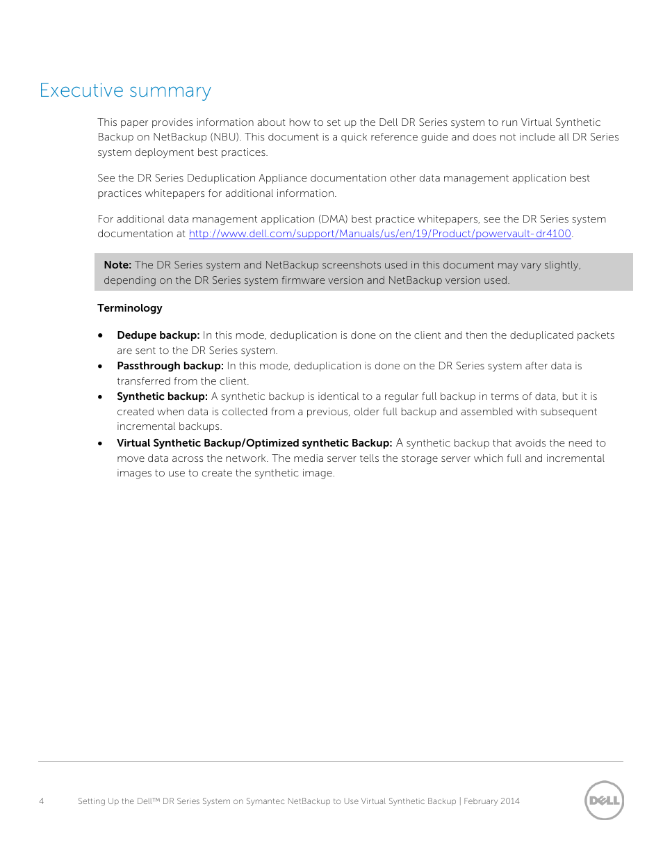 Executive summary | Dell PowerVault DR4100 User Manual | Page 4 / 30