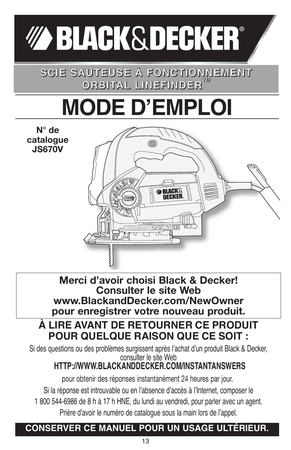 Mode dʼemploi | Black & Decker JS670V User Manual | Page 13 / 42