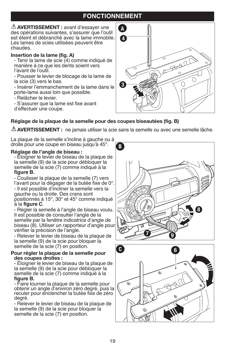 Fonctionnement | Black & Decker JS670V User Manual | Page 19 / 42