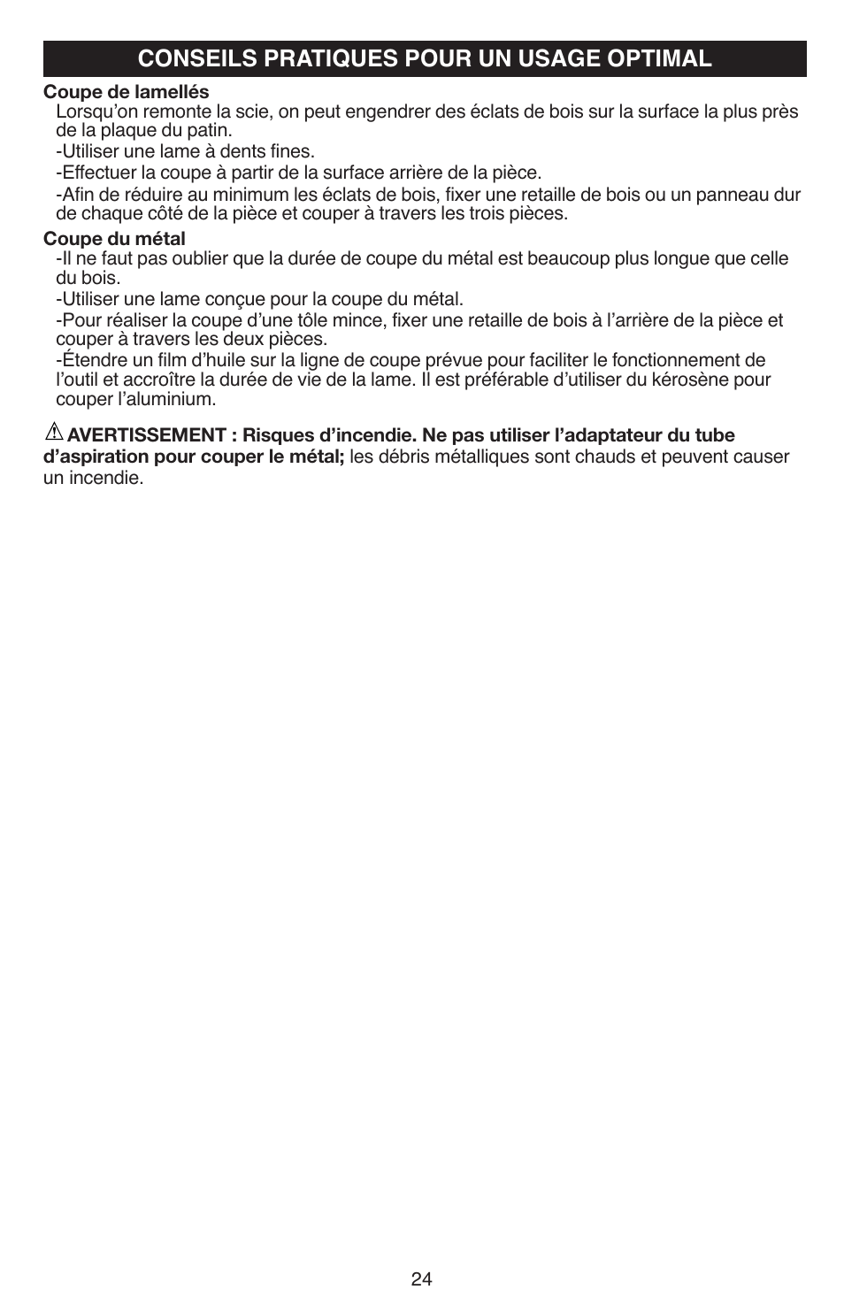 Conseils pratiques pour un usage optimal | Black & Decker JS670V User Manual | Page 24 / 42