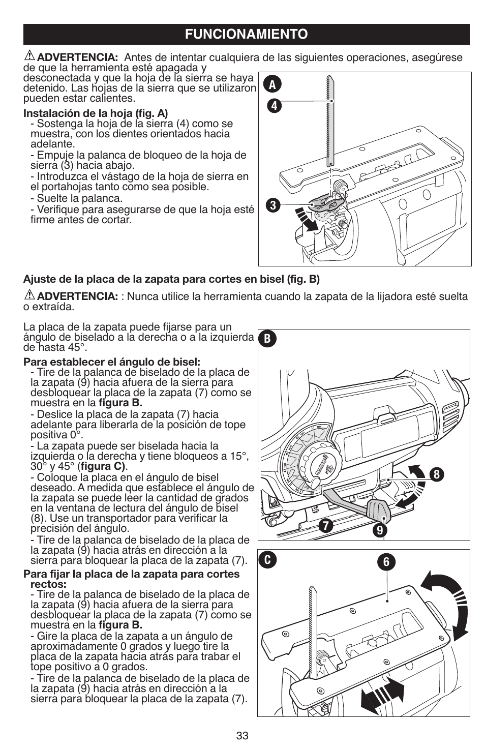 Funcionamiento | Black & Decker JS670V User Manual | Page 33 / 42